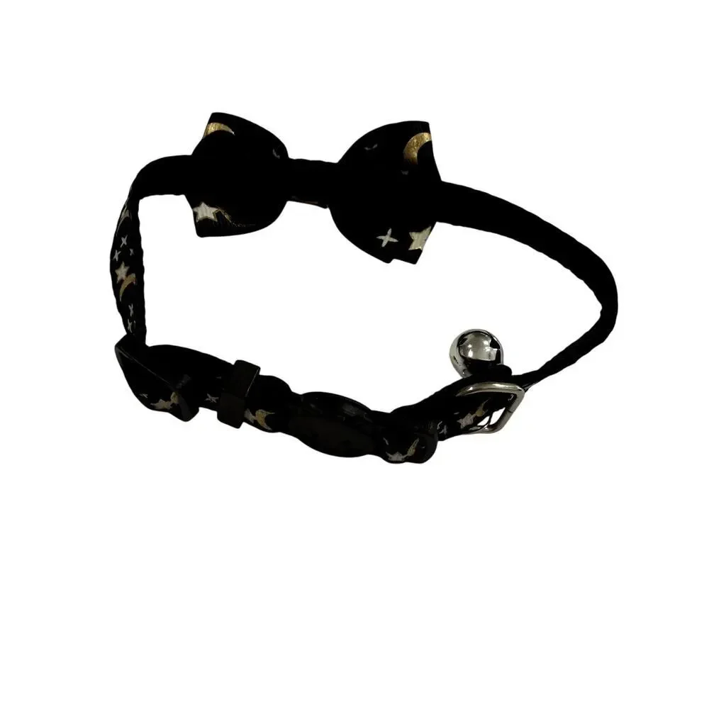 Cat Collar with Stars and Moon in Black, Size 11 inches​